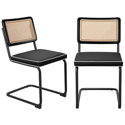 MeetLeisure Patio Dining Chair Set of 2 with Waterproof Design Fabric for Outdoor Mid-Century Modern Chairs with Metal Chrome Legs, Armless Mesh Back Cane Chairs, Black