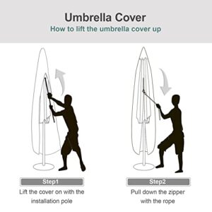 STEECA Patio Waterproof Umbrella Cover - Outdoor Market Parasol Cover with Zipper Fits Umbrella Up to 12 Feet, Black