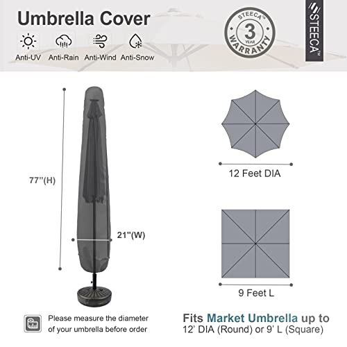 STEECA Patio Waterproof Umbrella Cover - Outdoor Market Parasol Cover with Zipper Fits Umbrella Up to 12 Feet, Black