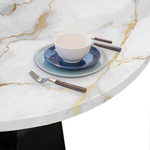 AUUXVA White Gold Marble Print Round Tablecloth with Elastic Edge Bands Marble Texture Fitted Table Cloths Waterproof Table Cover Protector for Home Kitchen Dining Patio Table 36-42 inch