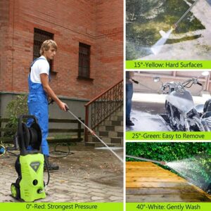 WHOLESUN WS 3000 Electric Pressure Washer, 1.58GPM 1600W High Power Washer Machine with Spray Gun & 4 Nozzles for Cars, Homes, Driveways, Patios(Green)