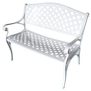 oakland living luxury high-end cast aluminum outdoor patio bench, white