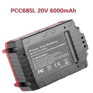 [1-Pack] High-Output 6.0Ah Battery 20V for Porter Cable Lithium Max 20-Volt Power Tools PCC685L PCC680L PCC682L Batteries