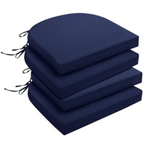 downluxe outdoor chair cushions, waterproof round corner memory foam seat cushions with ties for garden patio funiture, 17″ x 16″ x 2″, navy, 4 pack