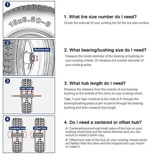 MaxAuto 2Pcs 16x6.50-8 Front Tires and Wheels Assembly for Lawn Mower Tractors, 3" Offset Long Hub with 3/4"Bearings, Pneumatic Tire