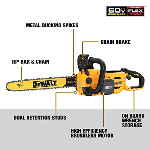 DEWALT 60V MAX Cordless Chainsaw, 18 in., Tool Only (DCCS672B)