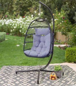 avenlur outdoor patio hanging chair – egg chair with stand, indoor/outdoor hanging chair for patio bedroom balcony (grey)