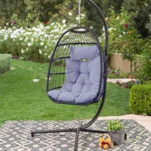 Avenlur Outdoor Patio Hanging Chair - Egg Chair with Stand, Indoor/Outdoor Hanging Chair for Patio Bedroom Balcony (Grey)