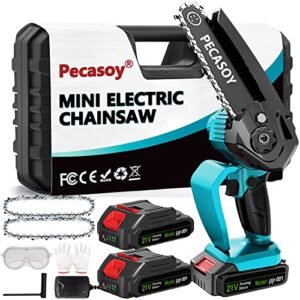 electric chainsaw cordless mini saw 6 inch battery powered chainsaw rechargeable small power saws arborist hand chain saw for wood pruning, w/ 2 lithium batteries & 2 carbide chains