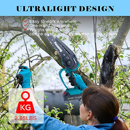 Electric Chainsaw Cordless Mini Saw 6 Inch Battery Powered Chainsaw Rechargeable Small Power Saws Arborist Hand Chain Saw for Wood Pruning, w/ 2 Lithium Batteries & 2 Carbide Chains