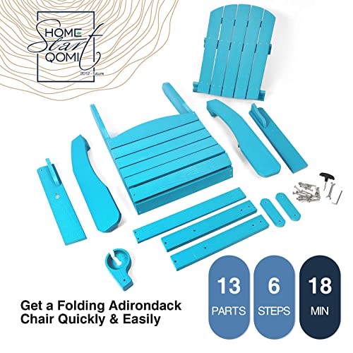 hOmeQomi Folding Adirondack Chair, All Weather Resistant Plastic Chair with Cup Holder, Fold or Unfold Easily in 1 Second, Outdoor Chairs for Patio, Garden, Backyard Deck, Lawn, Fire Pit - Lake Blue