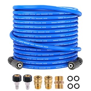 heliwoo pressure washer hose 50 ft x 1/4″, upgrade kink resistant pro-flexible electric power washing hose, 4000 psi replacement extension hose with swivel thread x 3/8″ quick connect 5 set