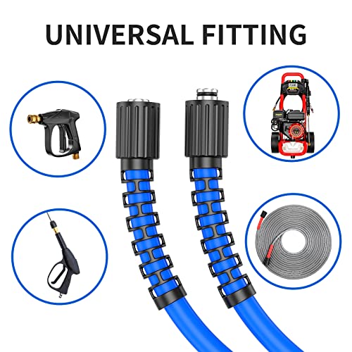 Heliwoo Pressure Washer Hose 50 FT x 1/4", Upgrade Kink Resistant Pro-Flexible Electric Power Washing Hose, 4000 PSI Replacement Extension Hose with Swivel Thread x 3/8" Quick Connect 5 Set