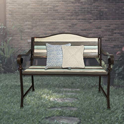 BACKYARD EXPRESSIONS PATIO · HOME · GARDEN 905148 Park Bench, Cream, Brown, Teal