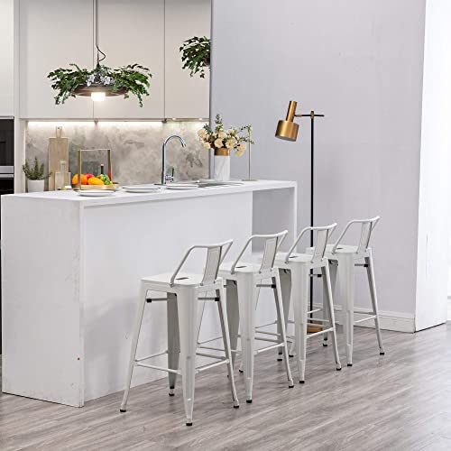 Changjie Furniture Metal Barstools Set of 4 Industrial Bar Stools Counter Stools with Backs Indoor-Outdoor Counter Height Bar Stools (24 inch, White)