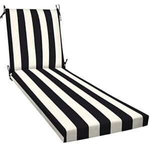 Honeycomb Outdoor Cabana Stripe Black & Ivory Chaise Lounge Cushion: Recycled Fiberfill, Weather Resistant, Reversible, Comfortable and Stylish Patio Cushion: 22.5" W x 70" L x 3.5” T