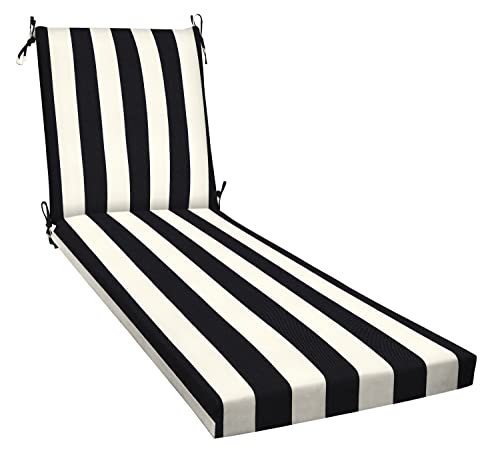 Honeycomb Outdoor Cabana Stripe Black & Ivory Chaise Lounge Cushion: Recycled Fiberfill, Weather Resistant, Reversible, Comfortable and Stylish Patio Cushion: 22.5" W x 70" L x 3.5” T