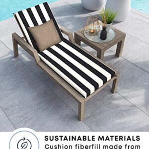 Honeycomb Outdoor Cabana Stripe Black & Ivory Chaise Lounge Cushion: Recycled Fiberfill, Weather Resistant, Reversible, Comfortable and Stylish Patio Cushion: 22.5" W x 70" L x 3.5” T