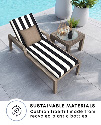 Honeycomb Outdoor Cabana Stripe Black & Ivory Chaise Lounge Cushion: Recycled Fiberfill, Weather Resistant, Reversible, Comfortable and Stylish Patio Cushion: 22.5" W x 70" L x 3.5” T