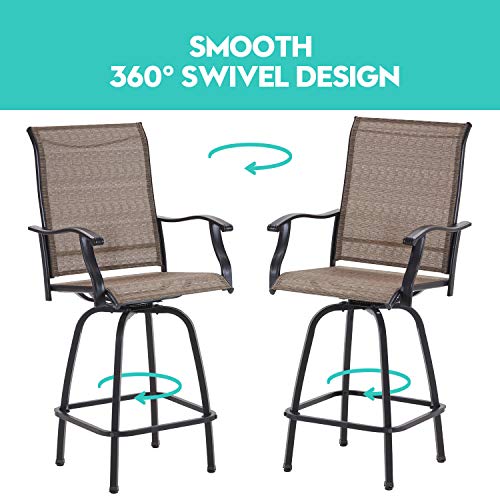 VICLLAX Outdoor Swivel Bar Stools Set of 2 All-Weather Patio Bar Height Chairs for Garden Backyard