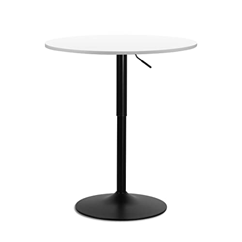 MoNiBloom Bar Table Kitchen Dining Table High Top Table for Home Balcony Indoor Outdoor Bistro Table 39.5''- 49.5" Height-Adjustable Round Cocktail Table, White