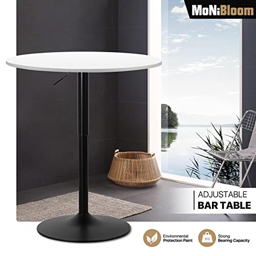 MoNiBloom Bar Table Kitchen Dining Table High Top Table for Home Balcony Indoor Outdoor Bistro Table 39.5''- 49.5" Height-Adjustable Round Cocktail Table, White