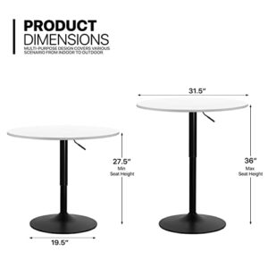 MoNiBloom Bar Table Kitchen Dining Table High Top Table for Home Balcony Indoor Outdoor Bistro Table 39.5''- 49.5" Height-Adjustable Round Cocktail Table, White