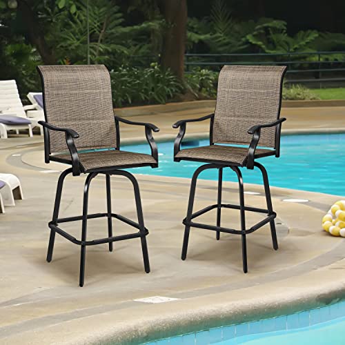 Yaheetech Patio Stools Outdoor Swivel Bar Chairs, All Weather Bar Height Chairs Set of 2, Patio Furniture Set for Yard Pool Garden