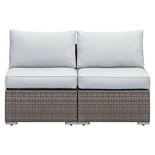 Wisteria Lane 2 Piece Outdoor Patio Armless Sofa, Outdoor Wicker Sectional Furniture with Cushion, Additional Loveseats for Garden Backyard, Grey