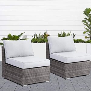 Wisteria Lane 2 Piece Outdoor Patio Armless Sofa, Outdoor Wicker Sectional Furniture with Cushion, Additional Loveseats for Garden Backyard, Grey