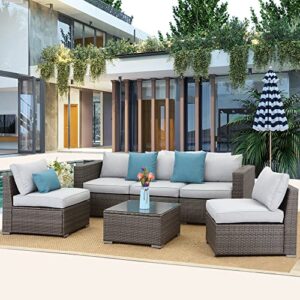 Wisteria Lane 2 Piece Outdoor Patio Armless Sofa, Outdoor Wicker Sectional Furniture with Cushion, Additional Loveseats for Garden Backyard, Grey