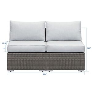 Wisteria Lane 2 Piece Outdoor Patio Armless Sofa, Outdoor Wicker Sectional Furniture with Cushion, Additional Loveseats for Garden Backyard, Grey