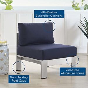 Modway EEI-4227-SLV-NAV Shore SunbrellaPatio Chair in Silver Navy