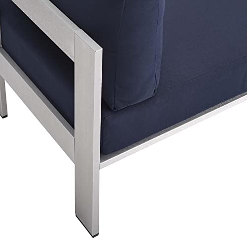 Modway EEI-4227-SLV-NAV Shore SunbrellaPatio Chair in Silver Navy