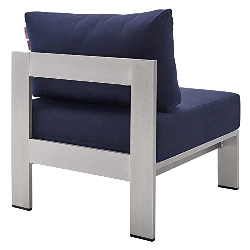 Modway EEI-4227-SLV-NAV Shore SunbrellaPatio Chair in Silver Navy