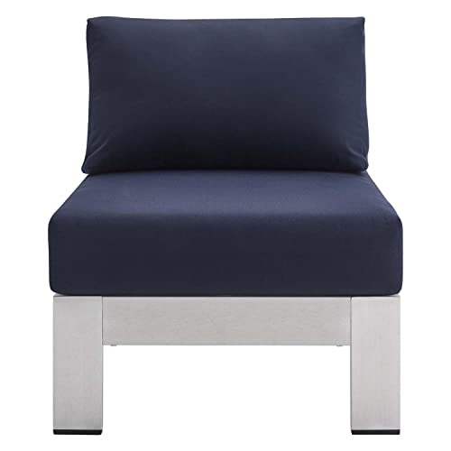 Modway EEI-4227-SLV-NAV Shore SunbrellaPatio Chair in Silver Navy