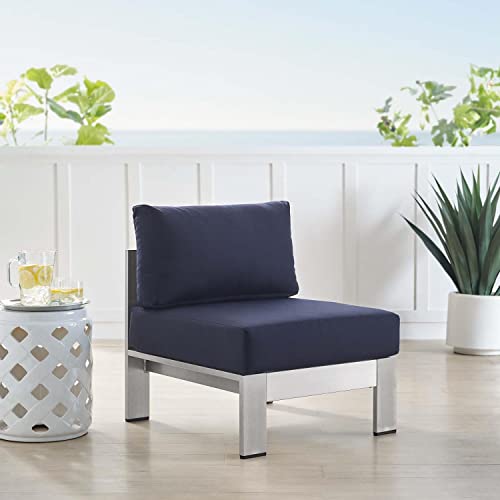 Modway EEI-4227-SLV-NAV Shore SunbrellaPatio Chair in Silver Navy