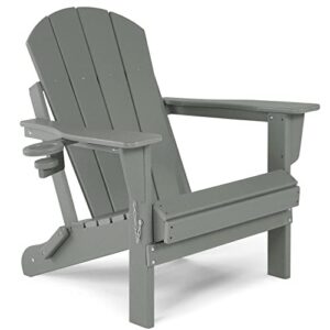 abcpatio folding adirondack chair outdoor weather resistant patio chair with cup holder, seat width 20″, dark gray
