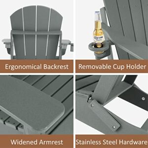 ABCPATIO Folding Adirondack Chair Outdoor Weather Resistant Patio Chair with Cup Holder, Seat Width 20", Dark Gray