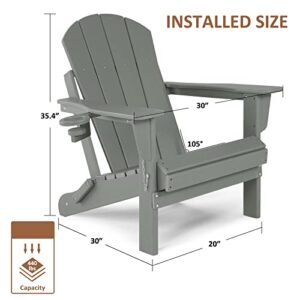 ABCPATIO Folding Adirondack Chair Outdoor Weather Resistant Patio Chair with Cup Holder, Seat Width 20", Dark Gray