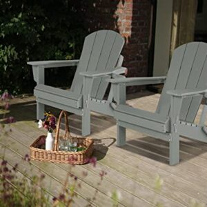 ABCPATIO Folding Adirondack Chair Outdoor Weather Resistant Patio Chair with Cup Holder, Seat Width 20", Dark Gray