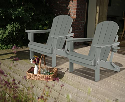 ABCPATIO Folding Adirondack Chair Outdoor Weather Resistant Patio Chair with Cup Holder, Seat Width 20", Dark Gray