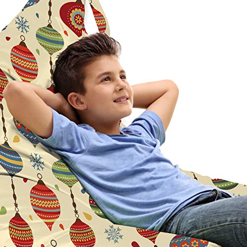 Lunarable Christmas Lounger Chair Bag, Traditional Colorful Xmas Ornate Items Retro Style Illustration Print, High Capacity Storage with Handle Container, Lounger Size, Champagne Multicolor