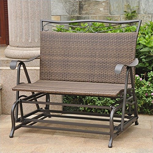 Pemberly Row Patio Glider Loveseat in Antique Brown