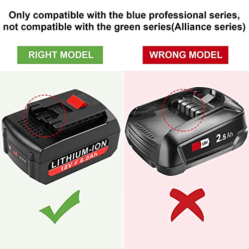 [2Pack] 18V 6.0 Ah! HIGH-Output Battery for Bosch 18V Battery Lithium BAT609 BAT609G BAT610G BAT611 BAT612 BAT618 BAT618G BAT619 BAT619G BAT622 BAT620