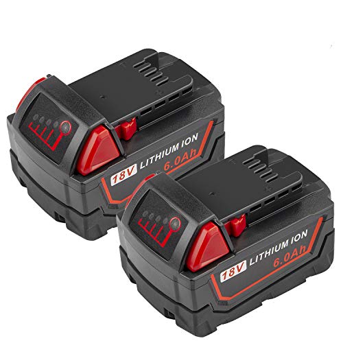 TREE.NB M18 18V 6000mAh Lithium Battery Replacement for Milwaukee M18 Battery 48-11-1815 48-11-1840 48-11-1841 48-11-1850 48-11-1852 48-11-1820 48-11-1822 48-11-1828, M18 Lithium XC Battery (2 Packs)