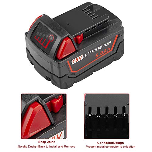 TREE.NB M18 18V 6000mAh Lithium Battery Replacement for Milwaukee M18 Battery 48-11-1815 48-11-1840 48-11-1841 48-11-1850 48-11-1852 48-11-1820 48-11-1822 48-11-1828, M18 Lithium XC Battery (2 Packs)