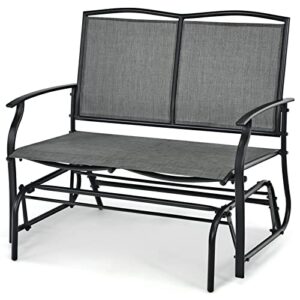 tangkula 2-person patio glider bench, outdoor rocker glider loveseat chair w/heavy-duty steel frame, breathable seat fabric, rocking lounge chair for poolside, garden, backyard (grey)