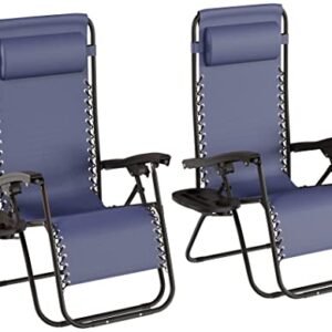 Lavish Home Zero Gravity Lounge Chairs- Set of 2, Navy Blue