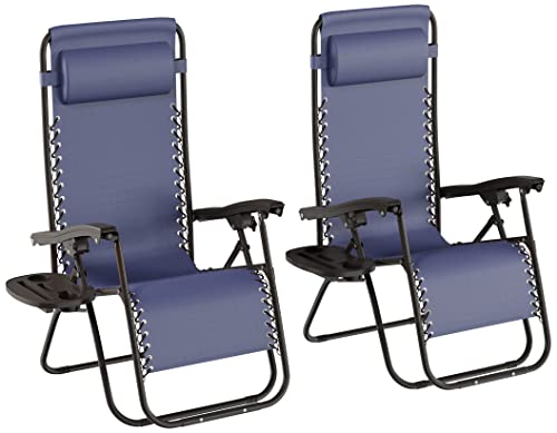 Lavish Home Zero Gravity Lounge Chairs- Set of 2, Navy Blue